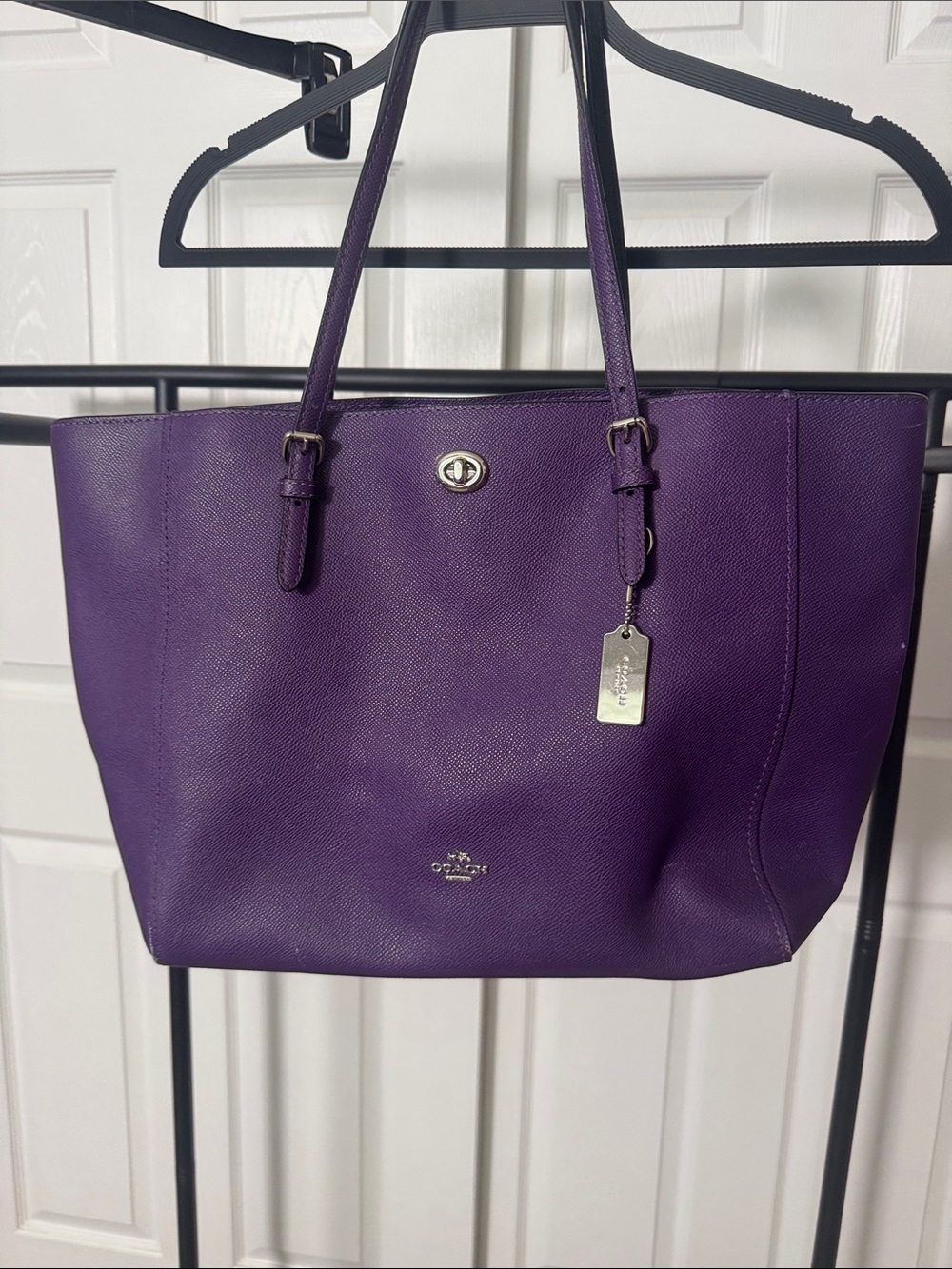 Coach Purple Saffiano Leather Tote with Signature Hangtag